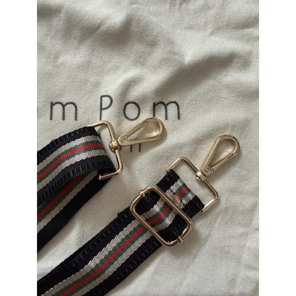 Pompom London Classic Multi Stripe Crossbody Strap Gold Hardware Adjustable